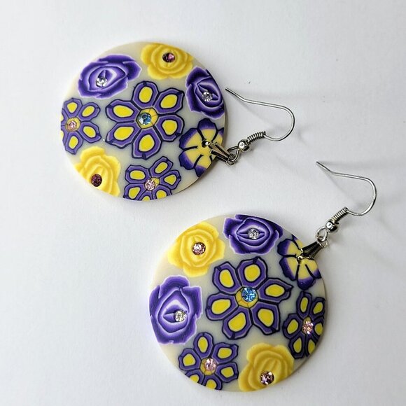 Floral Sequin Round Earrings Light Flower Earrings - Picture 1 of 4